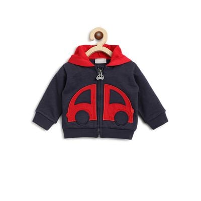 Boys Medium Light Blue Fleece Cardigan with Hood